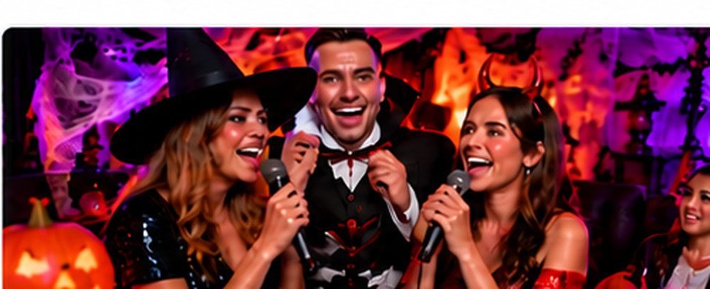 Halloween costume party with karaoke microphones